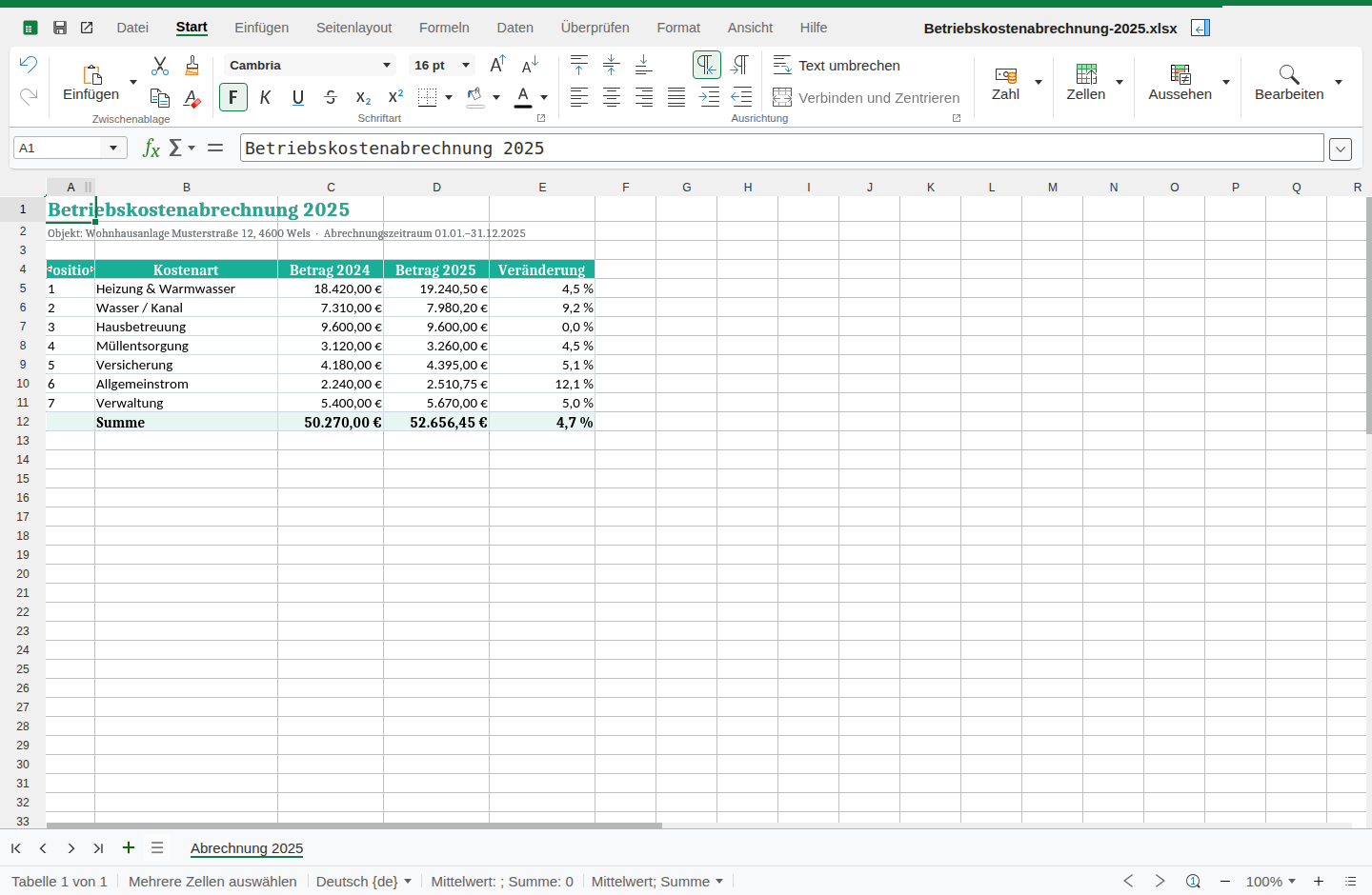 Tabellen in Cloud Files (Euro-Office)